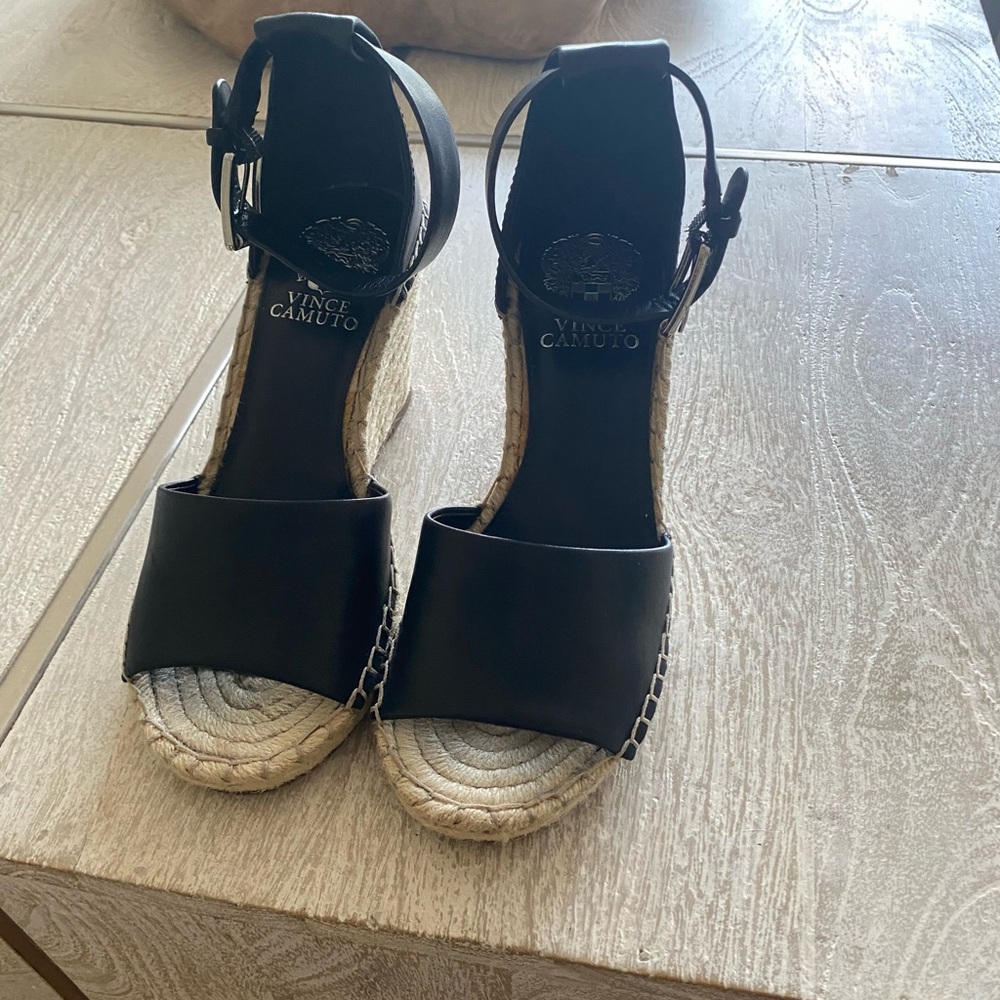 Vince Camuto Black Espadrille Wedge Sandals with Ankle Straps
